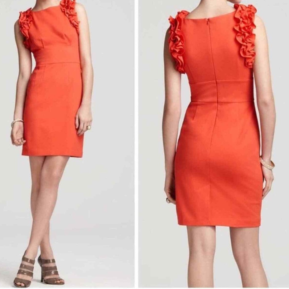 Trina Turk Ponte Ruffle Sleeve Sheath Orange Dress size 4
